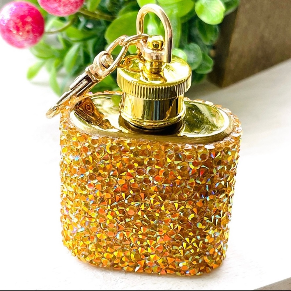 MINI FLASK crystal encrusted keyring IRIDESCENT keyfob CELESTIAL mini flask GOLD - Picture 5 of 13